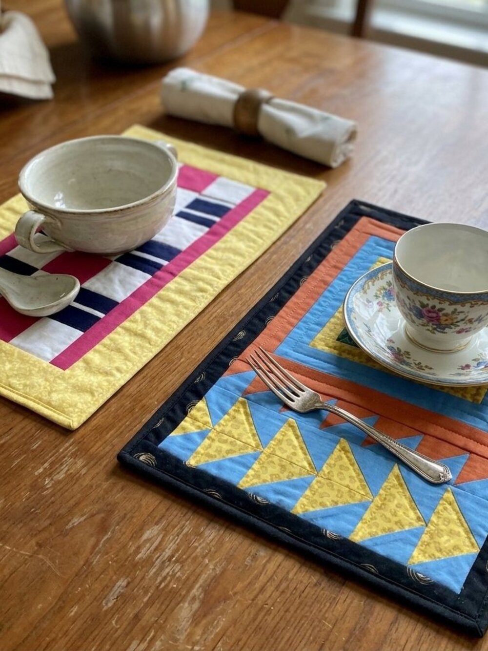2 Handmade Quilted Rectangle Placemats Cotton Table Runners Linens Mug Mats
